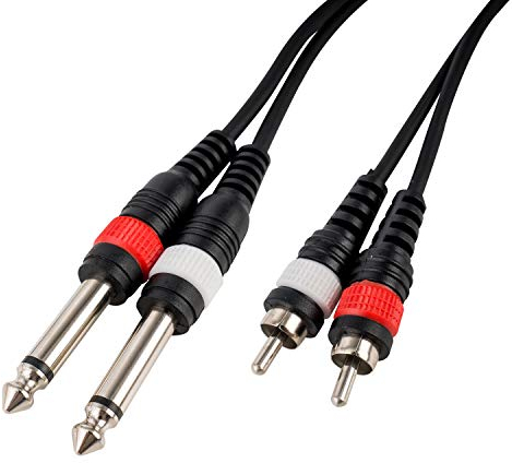 CASCHA - Cable de audio profesional, 2 conectores jack 6,3 mm macho a 2 RCA macho, 3 m de longitud, color negro