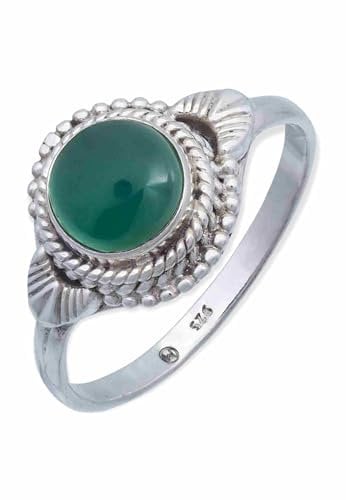 mantraroma Damen Ring 925 Silber grünen Onyx Edelstein grün ausgefallen verspielt