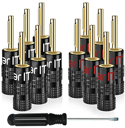 GearIT Banana Plugs for Speaker Wire (6 Pairs, 12 Pieces), Pin Plug Closed Screw Type, 24K Gold Plated Connectors, Banana Pins (Support 12 AWG to 20 AWG Wires)