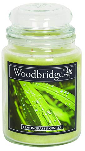 Woodbridge Große Duftkerze im Glas mit Deckel | Lemongrass & Ginger | Duftkerze Frisch | Kerzen lange Brenndauer | Raumduft für Zuhause | Kerze 2 Docht