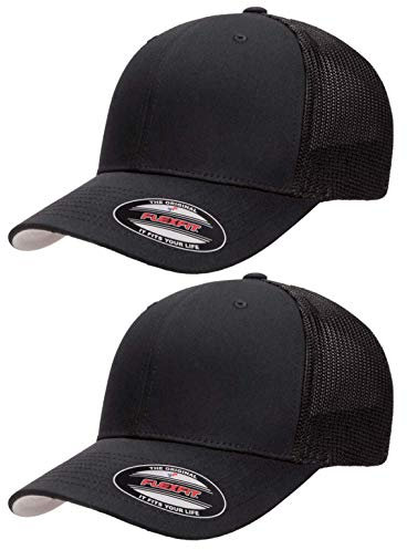 Flexfit Herren Unisex-Erwachsene Trucker, 2 Stück, Schwarz und Schwarz, Einheitsgröße