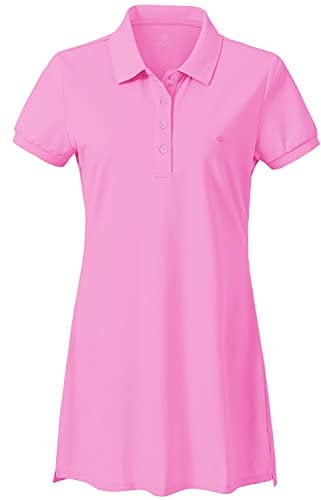 JINSHI Women's Polo Dress - Short Sleeve Classic Pique Shirt - Casual Golf Tennis Polo Dress Pink Size US M