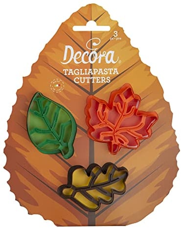 Decora 0255165 SET 3 EMPORTE-PIÈCES EN PLASTIQUE FEUILLES D'AUTOMNE, Brun et Vert
