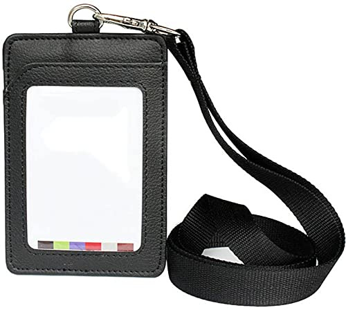Anawakia Porte-badge vertical en cuir synthétique avec cou amovible (noir)