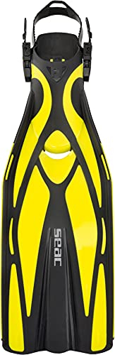 SEAC Unisex-Adult F1 Ultraleichte Tauchflossen 730 Gramm für eine Höchstleistung beim Tauchen, Verstellbarer Riemen, gelb, 40/42