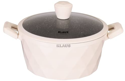 Klaus - Faitout Relief Effet Diamants Noirs Brillants Tous Feux Dont Induction Revêtement Antiadhésif Avec Maniques En Silicone (20 cm, ECRU)