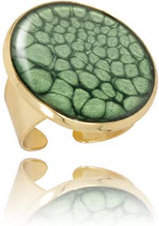 Klassisch Glanz Runde Groß Statement Ringe Einstellbar für Damen (Stil 22 - Dunkelgrün Gold)