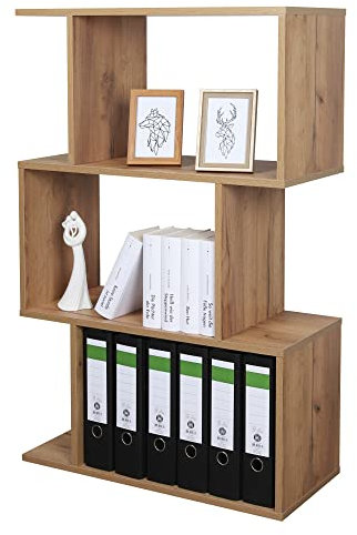 RICOO Standregal 3 Regalböden WM075-EG Raumteiler Regal schmal Eiche Gold 106×70×30 cm Bücherregal Holzregal Wand Würfelregal Büroregal klein Regale & Ablagen Bookshelf Wandregal Holz