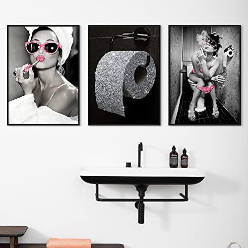 wurenhui 3 Tableau Femme Sexy Mode Noir et Blanc Affiche Decoration Murale Toilette Poster Salle de Bain Cadeau sans Cadres 30 x 40 cm