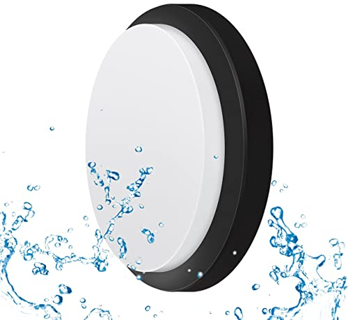 ANWIO 13W Outside Black Bulkhead Lights, IP54 Led Round Porch Light,980LM,4000K Natural White Sauna Wall Light,Waterproof Porch Sconce Lights fo,Kitchen, Bedroom,Living Room,220-240V(1 Pack)