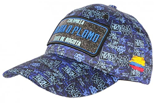 Plata o Plomo Baseball-Kappe, Blau, Pailletten, Strass, Streetwear Colombia Baseball – Unisex, blau, Einheitsgröße