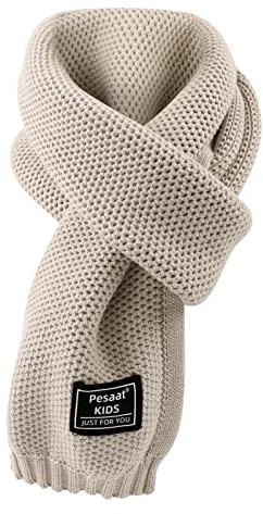 PESAAT Kids Winter Infinity Scarf Knit Toddler Boys Girls Scarves Cotton Outdoor Neck Warmer for Children 3-15 Years (Beige)