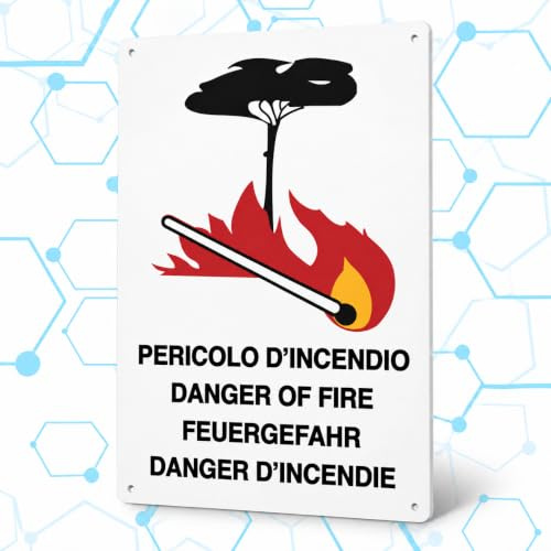Nitek Cartello pericolo d'incendio in pvc 30cm x 20cm – Cartello autoadesivo | Sign, Schild | Impermeabili Lavabili