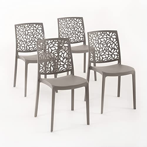 Sedie in polipropilene con fibra di vetro impilabili per interno, cucina o sala da pranzo, per esterno e giardino, sedie da bar e ristorante, design moderno - Anna (4 Sedie, Tortora)