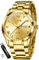 OLEVS Herrenuhren Gold Edelstahl Quarz Uhr Männer mit Diamant Gesicht Tag Datum Wasserdicht Klassische Elegante Armbanduhr Geschenk