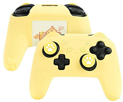 GeekShare Cat Paw Controller Skin Grips Set Compatible with Nintendo Switch Pro-Anti-Slip Silicone Protective Cover Case Joystick Caps for Switch Pro Wireless Controller -- Yellow