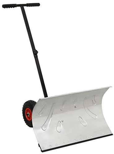 Canditree Pelle à Neige avec Roues 5 Angles Réglables en Hauteur Lame à Neige en Métal Galvanisé Chasse Neige pour Jardin, Trottoir