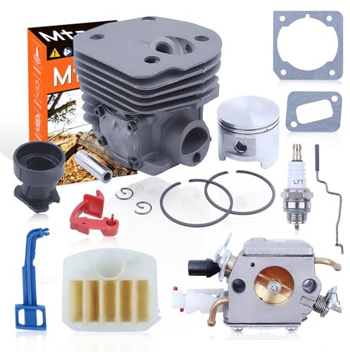 Mtanlo 45 mm kit cylindre piston Carburateur pour Husqvarna Tronçonneuse 353 351 350 346 346xp 345 340 avec Filtre à air avec griffe + Bougie d'allumage + Joint + Autres kits 503283208 5372530-02