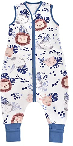 Chilsuessy Baby Sommerschlafsack mit Füßen 0.5 Tog Kleine Kinder Schlafsack mit Beinen Unwattiert 100% Baumwolle Schlafstrampler für Jungen und Mädchen, Dschungel Löwe, 80cm/Baby Höhe 90-100cm