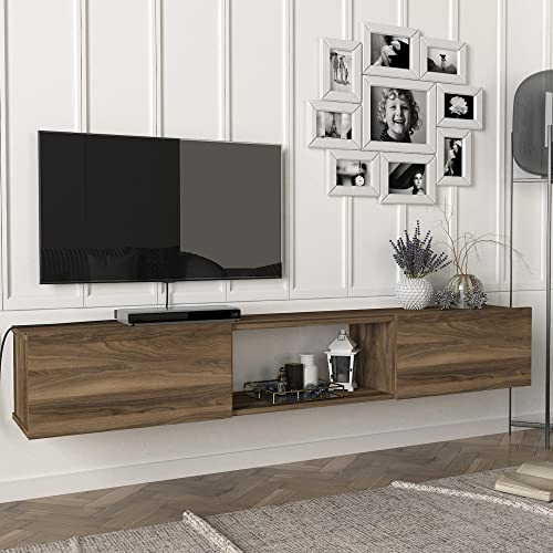 [en.casa] TV Lowboard Paltamo TV Schrank hängend Fernsehschrank 180 x 31 x 30 cm TV Board mit 3 Fächern Fernsehtisch Walnussoptik