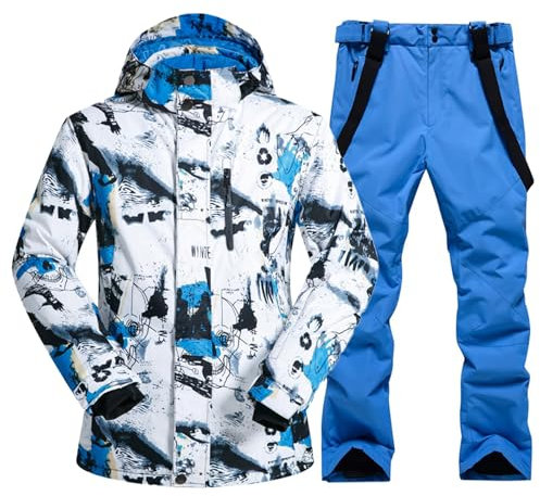 ALSOGO Herren Ski Jacke und Hosen Set Ski Anzug Winter Wasserdicht Winddicht Kapuze Schneemantel 2-Stücke Snowboard Sets 336-bl-Blue M