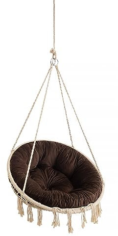 Velvet Kissen für Hängesessel, Sitzkissen für Stuhl, Hängekorb Sessel, Indoor Kissen, Waschbar Auflage, Rund, Swing, Schaukelkissen, Braun, 92 cm