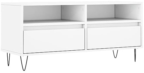 vidaXL TV Schrank, Fernsehschrank mit Eisenbeinen, Fernsehtisch für Wohnzimmer, Lowboard Sideboard TV Ständer TV Gerät, Weiß Holzwerkstoff