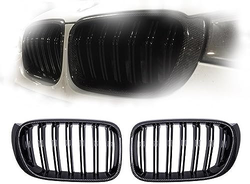 MOTOHIRO 2PCS Carbon Fiber Racing Grill Front Gitter Fit for BMW X3 X4 F25 F26 14-17 Doppel Linie grills Auto Zubehör Vordere Nieren-Stoßstangengitter