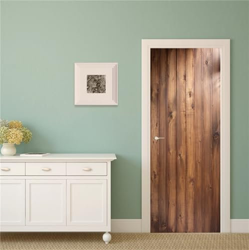 FLFK 3D Retro Wooden Pattern Door Sticker Peel and Stick 77x200cm-Self-Adhesive Wood Grain Door Murals Wallpaper Poster Decal for Home Bedroom Decor(2Pcs/Set)