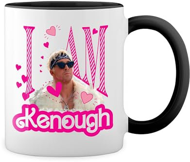 I Am Kenough New Trend Fun Lustig Weiße Tasse Mug mit schwarzen Felgen & Griff
