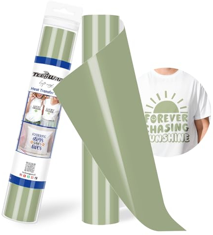TECKWRAP Heat Transfer Vinyl - 12 x 10ft Iron on Vinyl for DIY Clothing,Shirts,Logos,Hats, Fabric HTV Vinyl Heat Transfer Paper Compatible with Heat Press Craft Cutters,Khaki Green