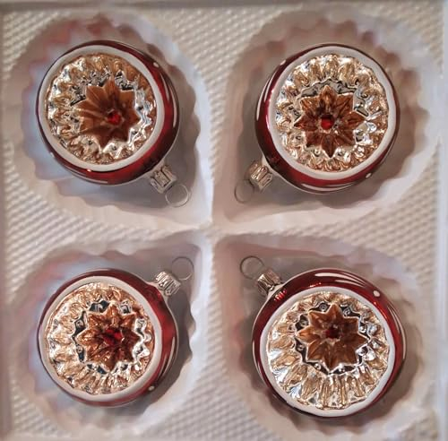 Jingle Bells Lauscha Reflexkugel 6cm Silber/Rot/Gold 4er Set Art Deco Retro Weihnachten