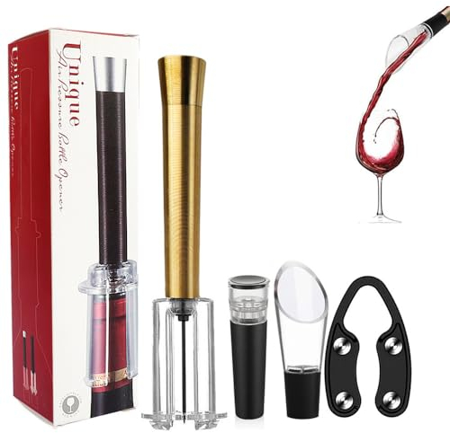 AIRFIELD Wino on The Go Set per l'apertura del Vino, apribottiglie Algal Bloom, apribottiglie per Vino con Pompa a Pressione dell'Aria, apribottiglie Semplice con Pellicola in Alluminio (Gold)