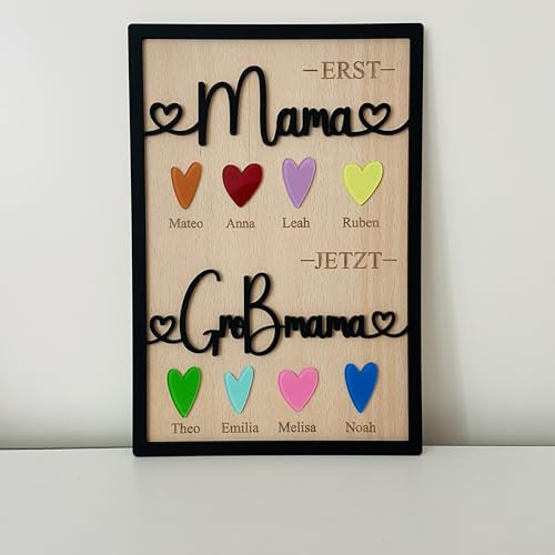 DIY Muttertaggeschenk, Erst Mama, dann Großmama, Schild aus Acrylglas und Holz Geschenk Mutter und Oma, personalisiertes Kinder Namensschild
