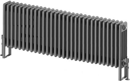 Utopia Horizontal Traditional 4 Column Radiator, 400mm x 1370mm, Quadruple Round Bar Cast Iron Style, Central Heating Rad – Grey