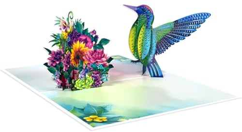 curfair Lasergeschnittene Karte mit herzlicher Nachricht, 3D-Grußkarte, blauer Kolibri, künstlerische, handgefertigte Papierskulptur mit Überraschungsgeschenk für besondere Anlässe, 1 Stück