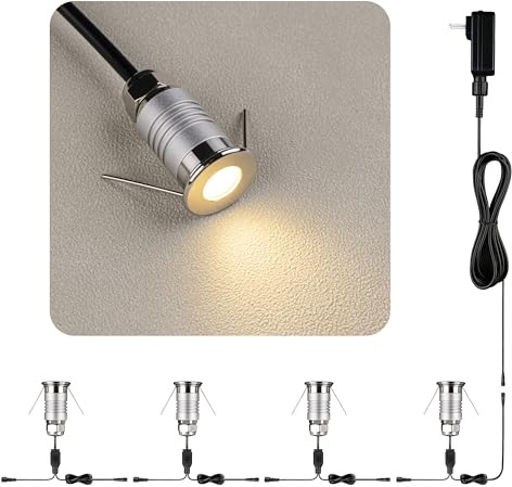HHTUN 201 LED Mini begraben Licht, 1W 12VDC, unterirdische Landschaftsbeleuchtung im Freien, eingebettetes Fußlicht, Straßenanfahrlicht, Wegelicht, Warmweiß (3000K, 4 Pack)