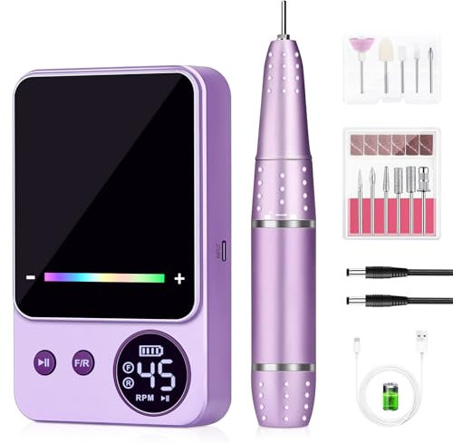 45000RPM Ponceuse à Ongles Professionnelle, Urbuti Ponceuse pour Ongles Électrique avec 11 Embouts et Écran LED, Limes à Ongles Portable pour Ongles en Acrylique et Gel, Manucure et Pédicure (Violet)