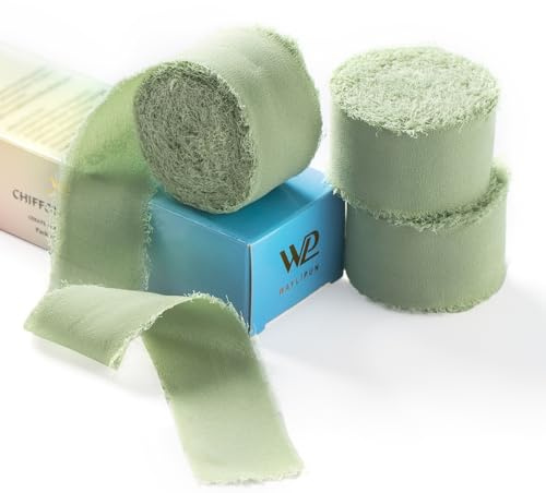 Salbeigrün Chiffonand, Waylipun 3 Rolle Geschenkband Seidenband, 3cm x 6.4m Geschenkband Dekoband Schleifenband Ribbon für DIY Geschenkverpackungen Basteln Hochzeit Brautstrauß