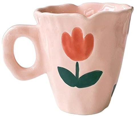 Jolsaawie Tazze in ceramica fatte a mano, dipinte a mano, con tulipano e nuvola, tazza da caffè irregolare, per tè e latte, idea regalo, colore: