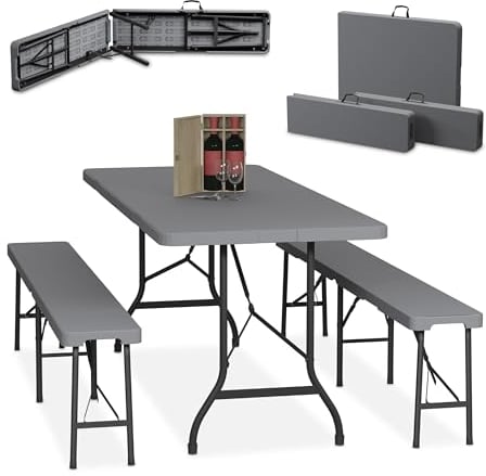 Relaxdays Bierzeltgarnitur klappbar, 3-TLG. Bierbank Set mit großem Tisch, für Garten, Festzeltgarnitur, 180 cm, grau