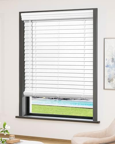 UNISHADES Tende in finto legno da 5,1 cm, senza fili, nuovo materiale, resistenza alle alte temperature, buona durezza, impermeabile, per telaio della finestra (47 5/8-48 5/8) W × 48 H, bianco