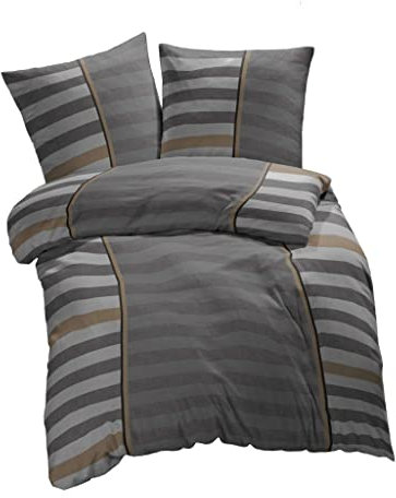 etérea Microfaser Bettwäsche 155x220 2er Set - Ganzjahres Bettbezug - Grau Streifen Gestreift Bettwäsche-Set mit Kissen 155x220cm + 80x80 cm Kissen - Grau
