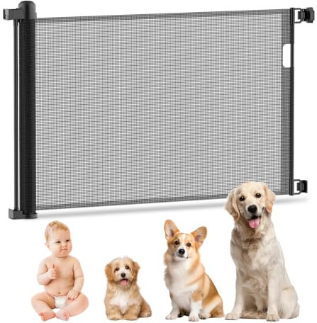 Kuro Sagol - Barrera de seguridad para bebés, 150 cm, 88 cm de alto, extensible, manejable con una mano, rejilla de seguridad para escaleras, puertas, interior y exterior, color negro