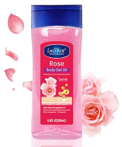 Rose Essential Oils for Dry Skin - Rose Body Oil Gel - Watery Body Oil for Women - Massage Body Oil for Face&Body Skin Care -Texture Watery&Absorbed - Nourish,Delicate,Smoothing Skin 200ml