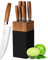 lapelux Knife Set - 5 Piece Kitchen Knife Set with Knife Block, Wood Grain Handle, Sharp Stainless Steel Chef Knife, Bread Knife, paring Knife, Utility Knife.