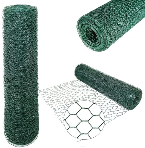 PVC Coated Wire Mesh Fencing 60cmX25m/2FTX82FT Hot Dipped Galvanized Wire Fence Chicken Wire Mesh Roll Garden Netting Farm ProtectiveTemporary Border Fence for Rabbit Dog Duck Animal Poultry, Green