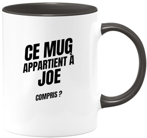 quotedazur Café-Croissant - Mug Personnalisé Tasse Cadeau Noël Ce Mug Appartient À Joe Compris - Noir/Céramique