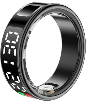 Smart Ring mit Display, IP68 Smart Ring für Damen und Herren, mit Schlaf, Herzfrequenz, Blutsauerstoff-Monitor, Schrittzähler, Bluetooth, Gesundheitsring für iPhone 16, 15, 14, 13 Pro Max usw.,