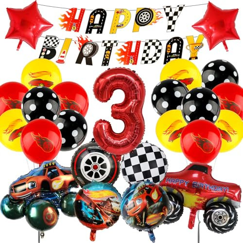Auto Geburtstagsdeko 3 Jahre Jungen Luftballons- Wheels Kindergeburtstag Deko Folienballon Happy Birthday Geburtstag Balloon Banner für Kinder Party Hintergrunden Supplies Deko